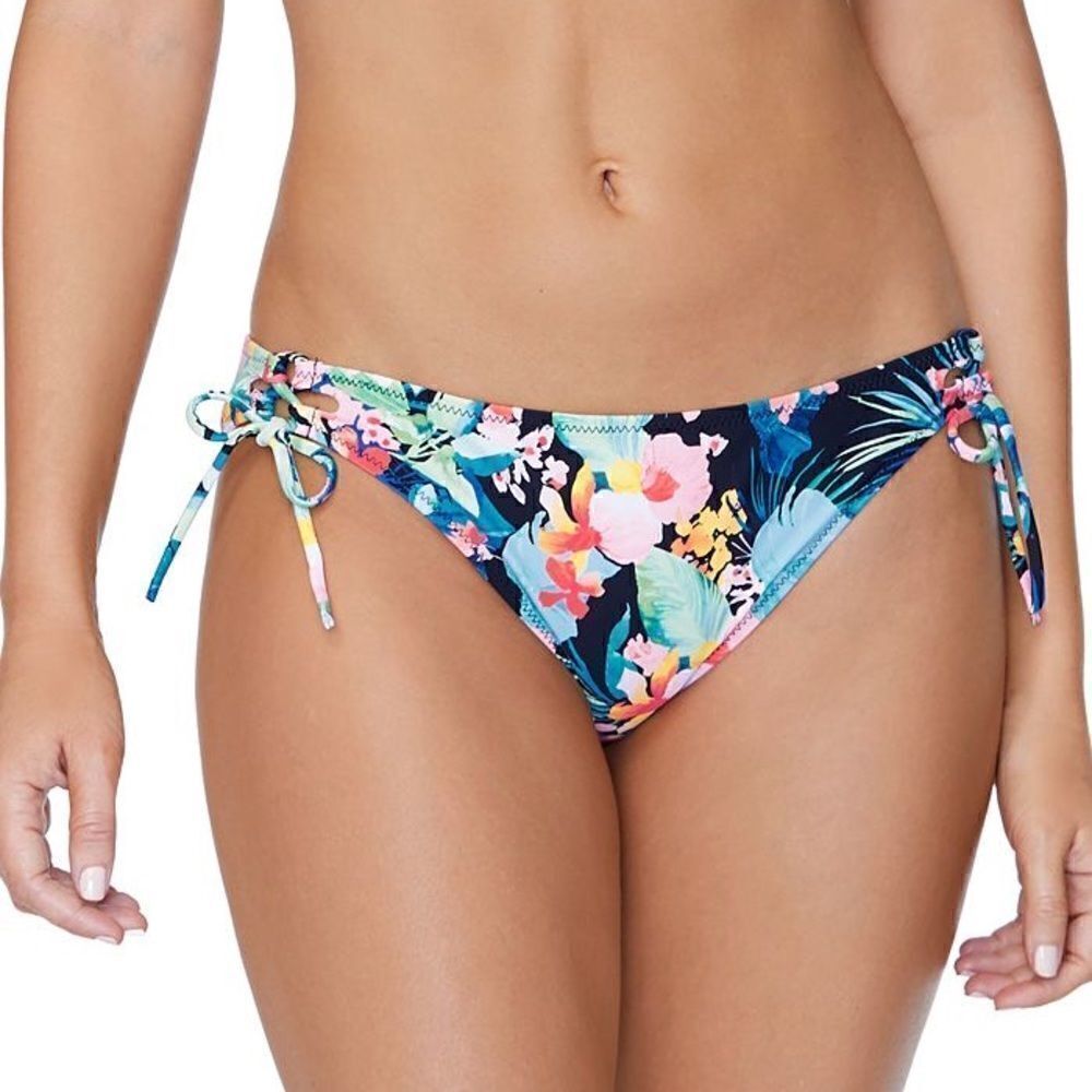 Raisins Juniors Coconut Grove Side-Tie Bikini Bottoms Black Multicolor Large NWT